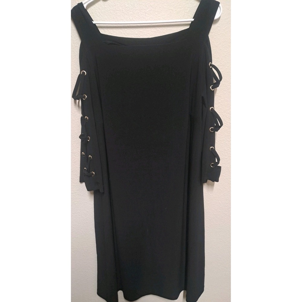 MSK Black Cold Shoulder Dress Lace Up Sleeve XL Stretch Above Knee Chic